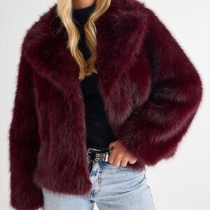 Faux Fur Coat (Burgundy)